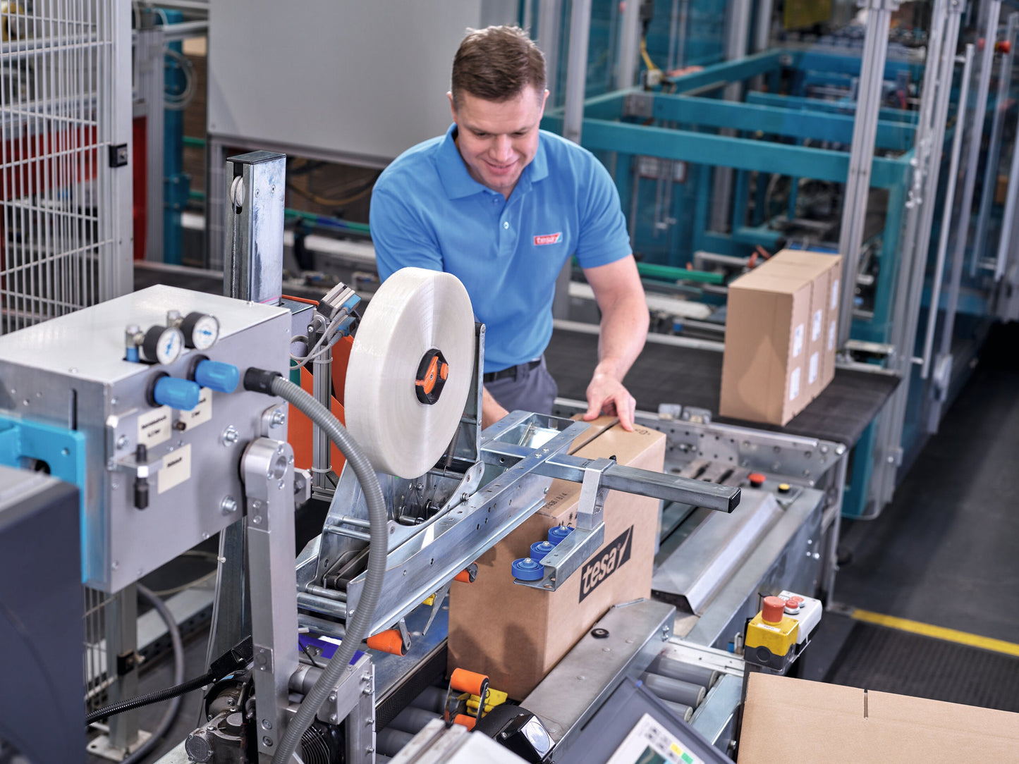 tesa® 60418 Thin recycled PET packaging tape with synthetic rubber adhesive, chamois, 75 mm x 132 m