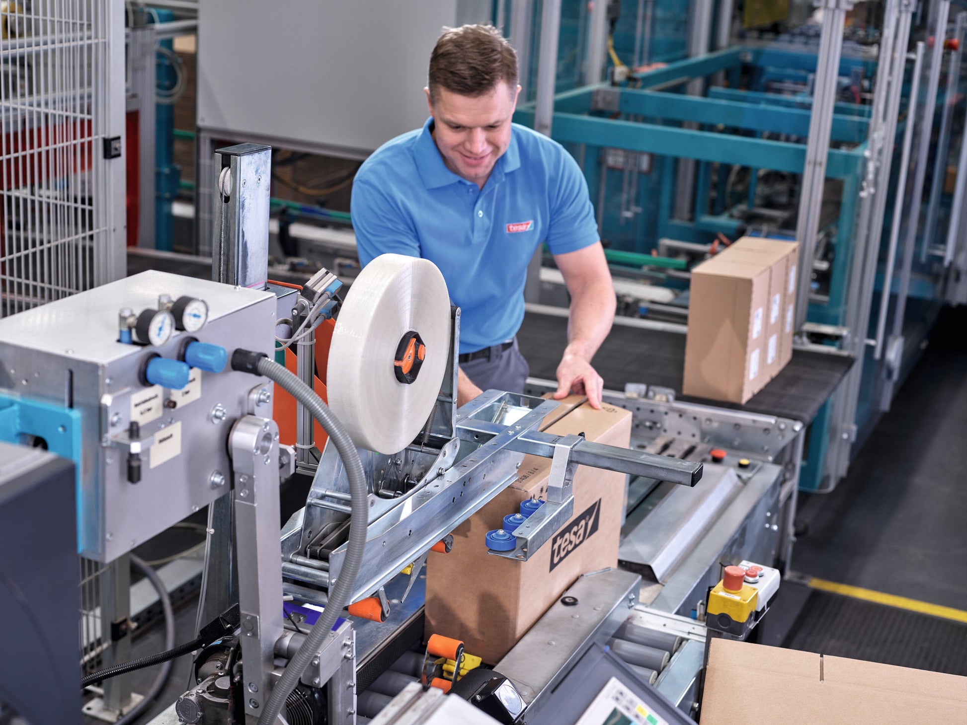 tesa® 60418 Thin recycled PET packaging tape with synthetic rubber adhesive, chamois, 75 mm x 132 m