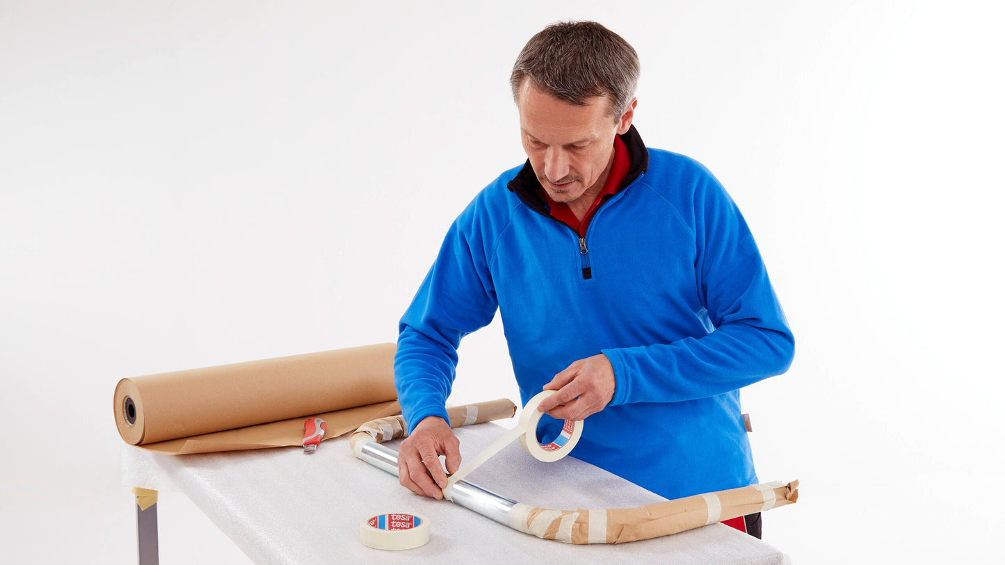 tesa® 4316 Finely crêped paper masking tape for paint spraying, chamois, 70 mm x 50 m