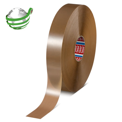 tesa® 60418 Thin recycled PET packaging tape with synthetic rubber adhesive, chamois, 75 mm x 132 m