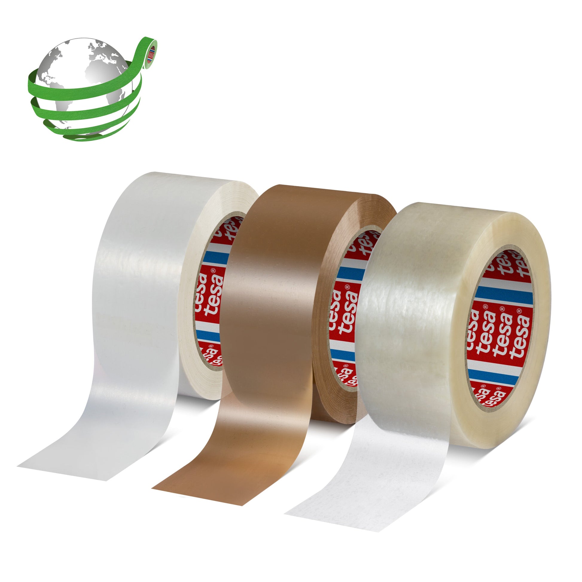 tesa® 60418 Thin recycled PET packaging tape with synthetic rubber adhesive, chamois, 75 mm x 132 m